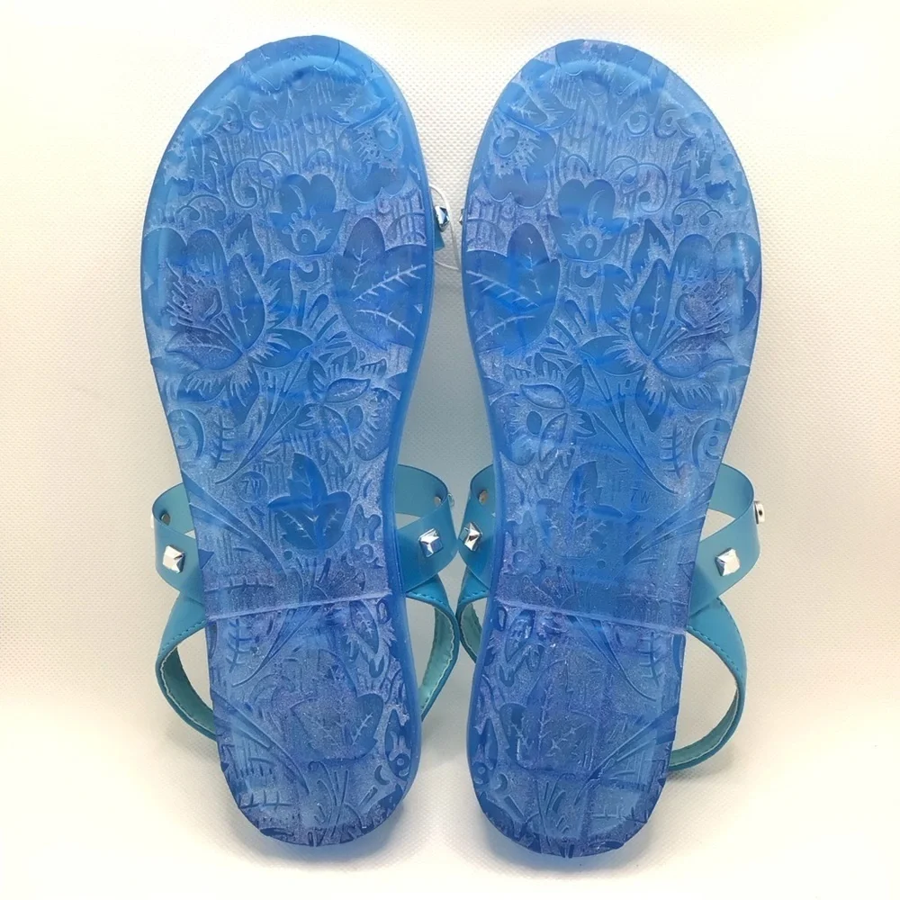 NWOT Elditas Womens Avery Blue Jelly Strappy Studded Slingback Sandal Size 7W